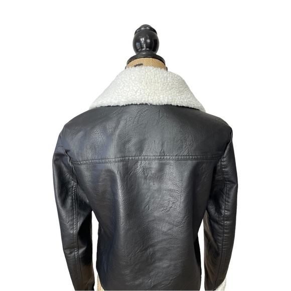 SUNSET & Sixth Faux Leather Moto Sherpa Cropped Jacket - Picture 9 of 12